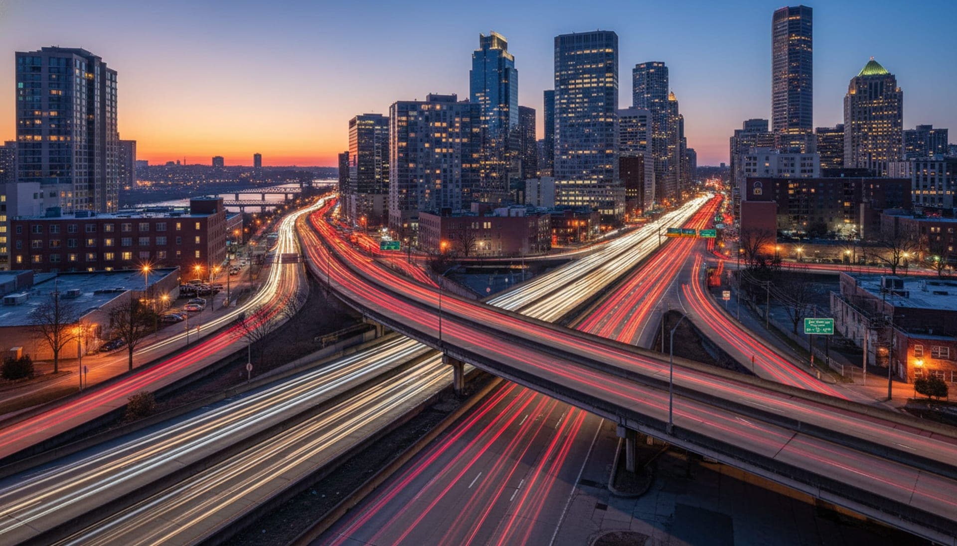 Long distance moving truck on highway at night heading to a new home